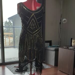 Black and Gold Sequin Sheath Dress